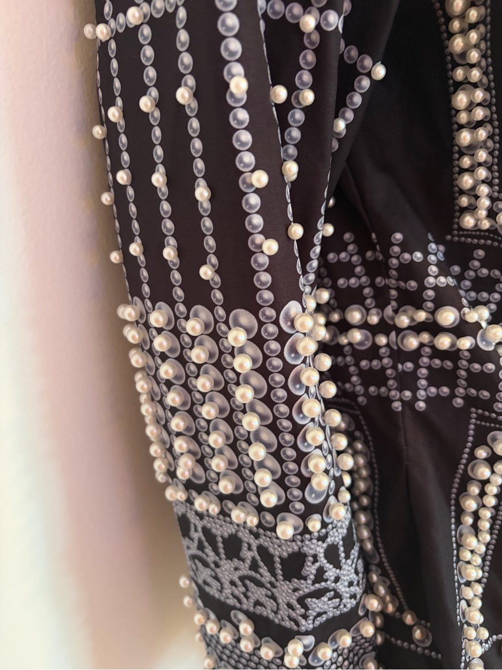 #719 Elegant Pearl Beaded Black & White Beaded Blazer/Dress. Like New - Picture 10 of 16